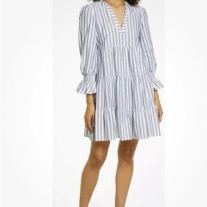 Eliza J Blue and White Striped Long Sleeve Dress